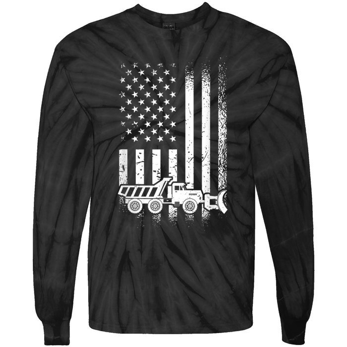 American Flag Snow Plow Driver, Snow Plowing Tie-Dye Long Sleeve Shirt