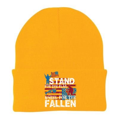 American Flag Stand For The Flag Knees For The Fallen Gift Knit Cap Winter Beanie