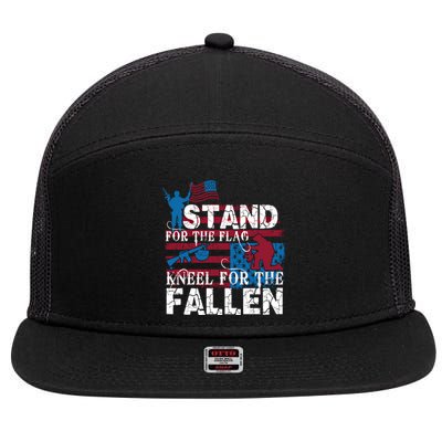 American Flag Stand For The Flag Knees For The Fallen Gift 7 Panel Mesh Trucker Snapback Hat