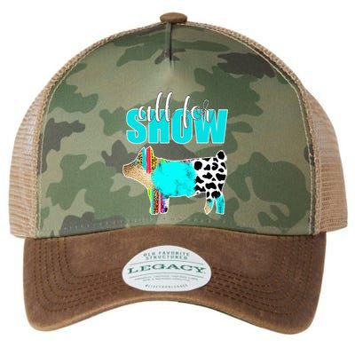 All For Show Livestock Pig Swine Cow Print Serape Turquoise Legacy Tie Dye Trucker Hat