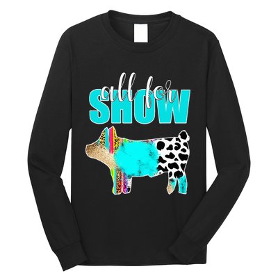 All For Show Livestock Pig Swine Cow Print Serape Turquoise Long Sleeve Shirt