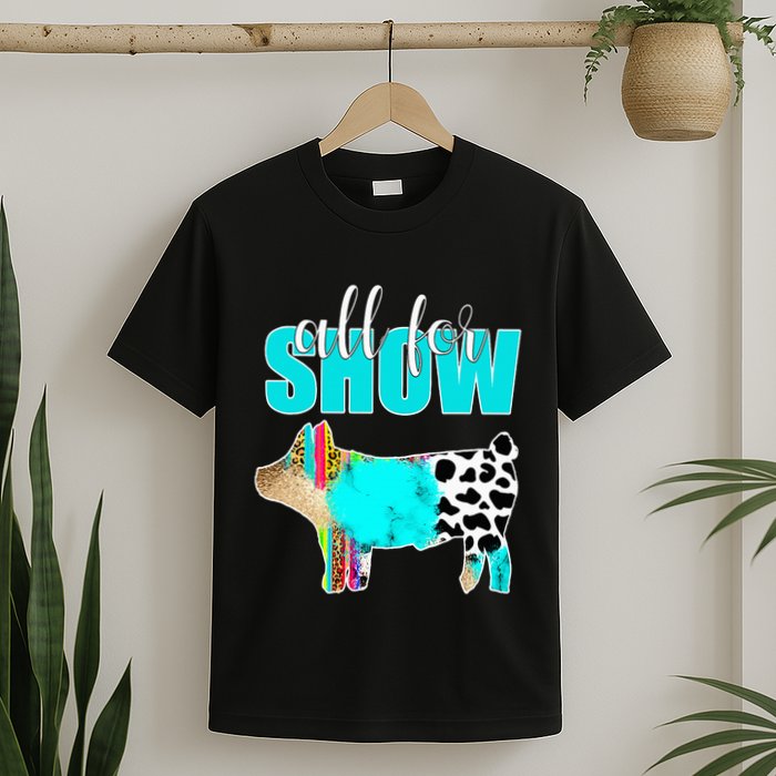 All For Show Livestock Pig Swine Cow Print Serape Turquoise T-Shirt