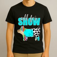 All For Show Livestock Pig Swine Cow Print Serape Turquoise T-Shirt
