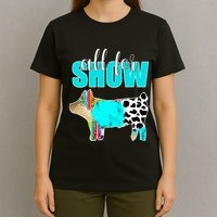 All For Show Livestock Pig Swine Cow Print Serape Turquoise T-Shirt