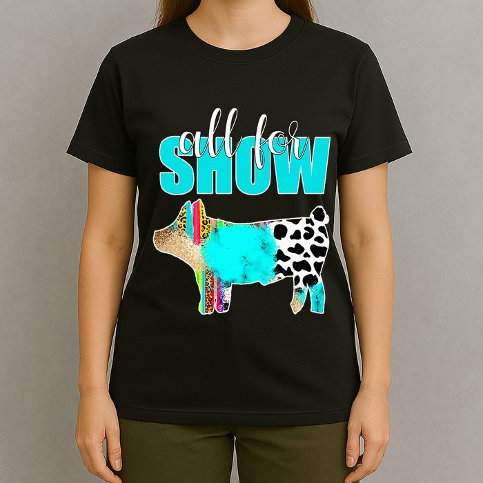 All For Show Livestock Pig Swine Cow Print Serape Turquoise T-Shirt