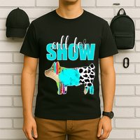 All For Show Livestock Pig Swine Cow Print Serape Turquoise T-Shirt
