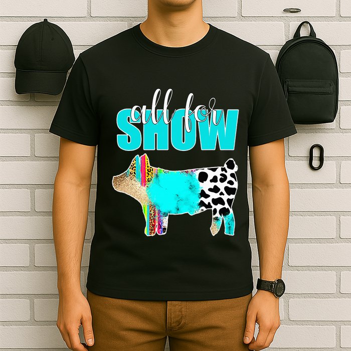 All For Show Livestock Pig Swine Cow Print Serape Turquoise T-Shirt