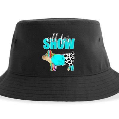 All For Show Livestock Pig Swine Cow Print Serape Turquoise Sustainable Bucket Hat
