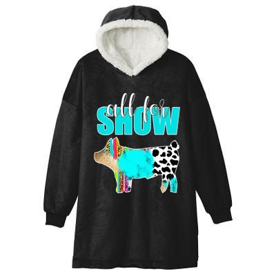 All For Show Livestock Pig Swine Cow Print Serape Turquoise Hooded Wearable Blanket