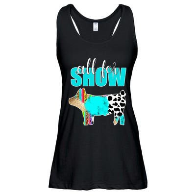All For Show Livestock Pig Swine Cow Print Serape Turquoise Ladies Essential Flowy Tank