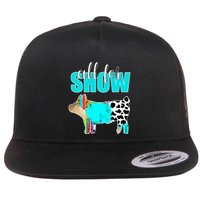 All For Show Livestock Pig Swine Cow Print Serape Turquoise Flat Bill Trucker Hat