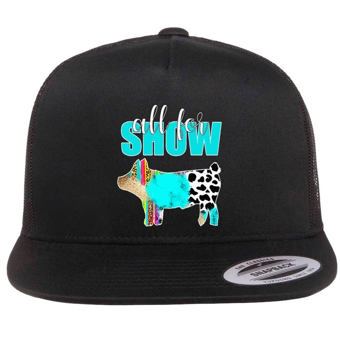 All For Show Livestock Pig Swine Cow Print Serape Turquoise Flat Bill Trucker Hat