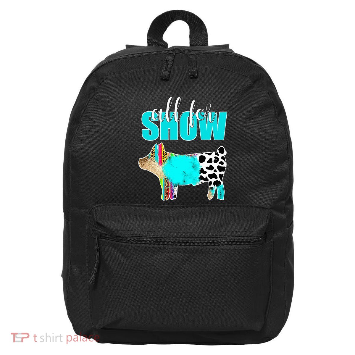All For Show Livestock Pig Swine Cow Print Serape Turquoise 16 in Basic Backpack