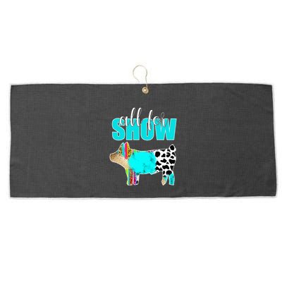 All For Show Livestock Pig Swine Cow Print Serape Turquoise Large Microfiber Waffle Golf Towel