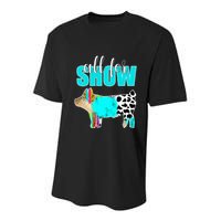 All For Show Livestock Pig Swine Cow Print Serape Turquoise Youth Performance Sprint T-Shirt
