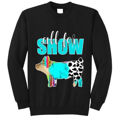 All For Show Livestock Pig Swine Cow Print Serape Turquoise Tall Sweatshirt