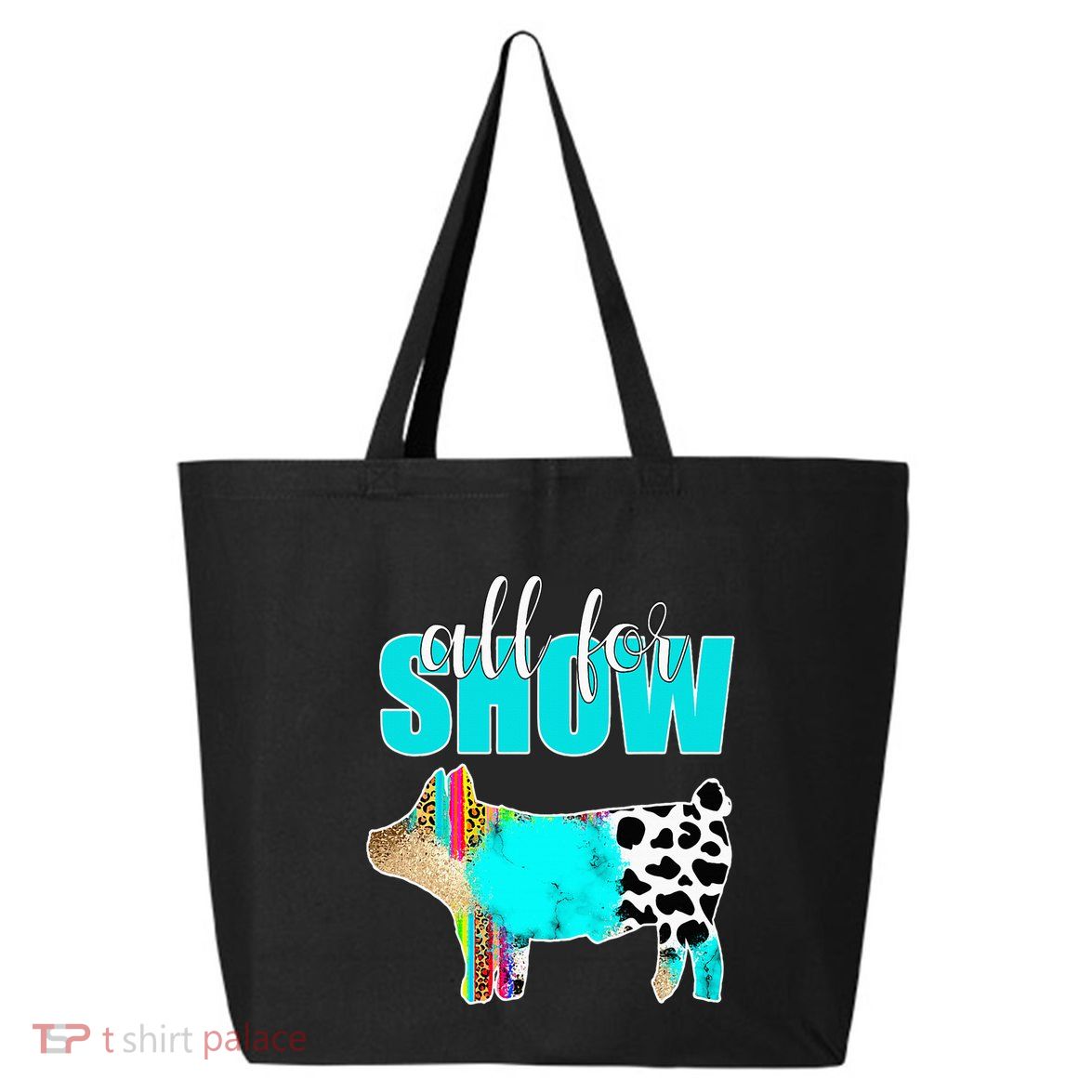 All For Show Livestock Pig Swine Cow Print Serape Turquoise 25L Jumbo Tote