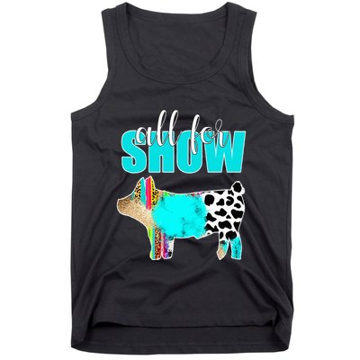 All For Show Livestock Pig Swine Cow Print Serape Turquoise Tank Top