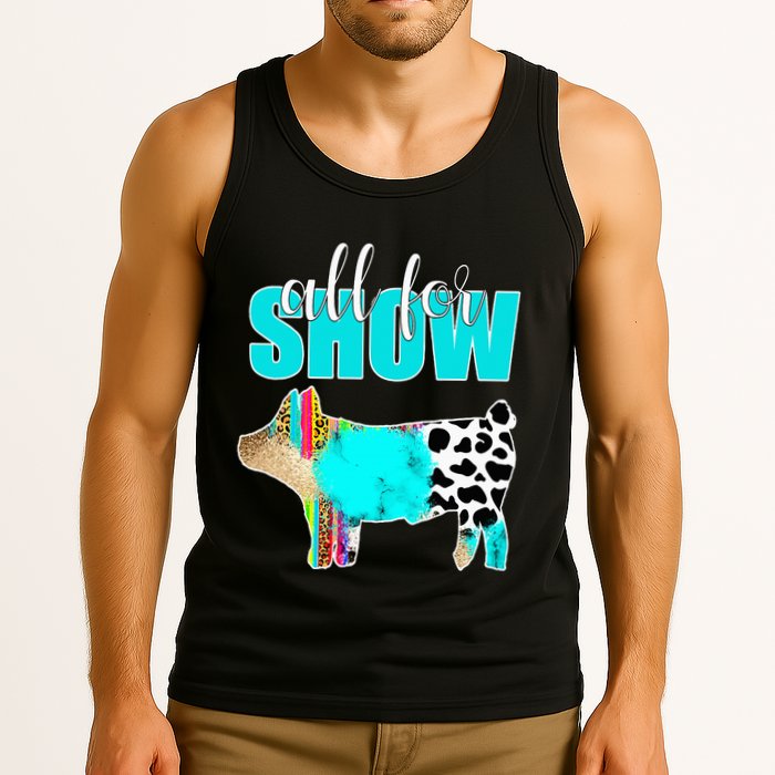 All For Show Livestock Pig Swine Cow Print Serape Turquoise Tank Top