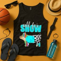 All For Show Livestock Pig Swine Cow Print Serape Turquoise Tank Top