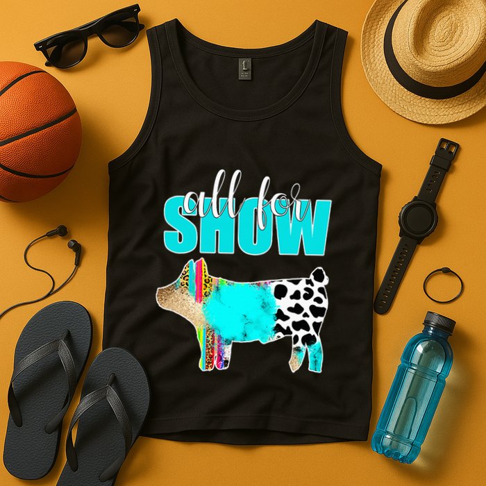 All For Show Livestock Pig Swine Cow Print Serape Turquoise Tank Top