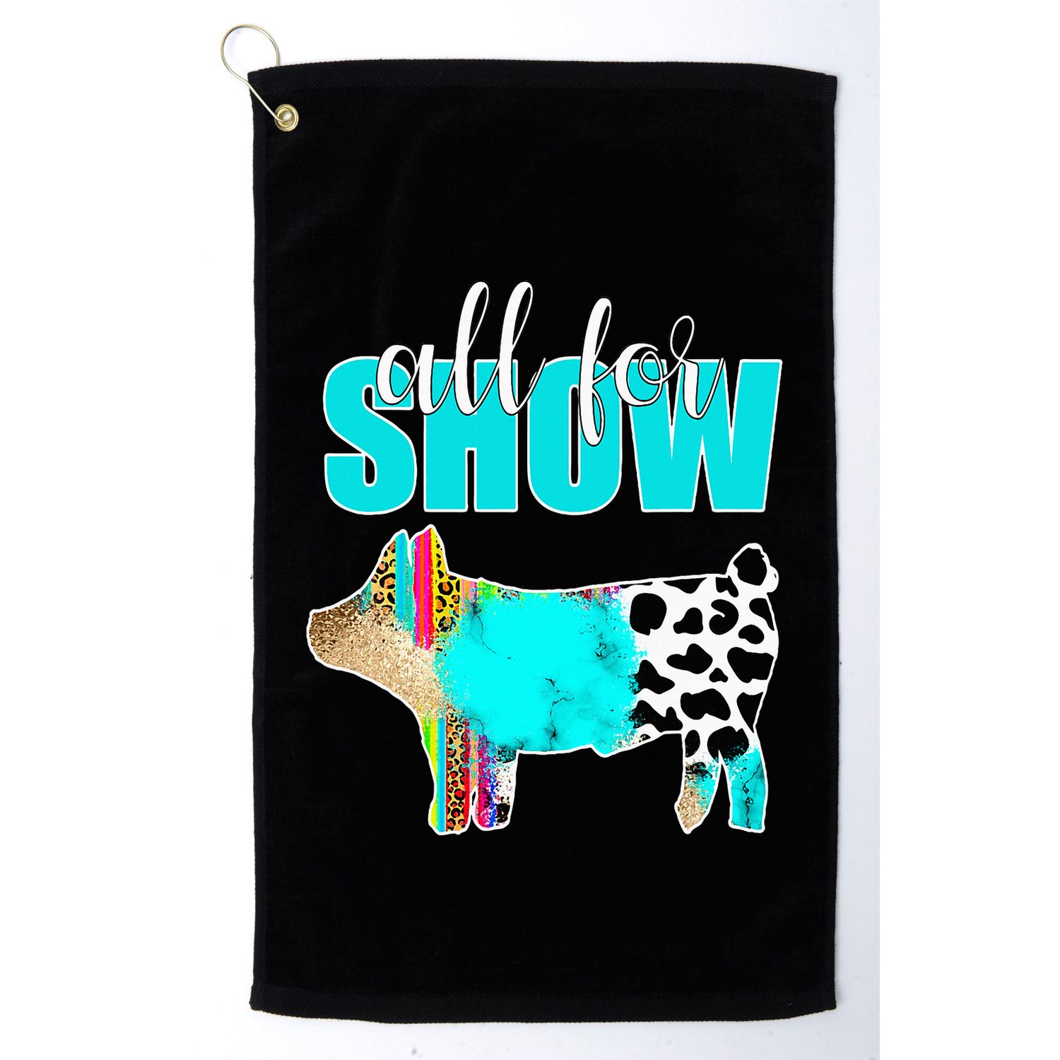 All For Show Livestock Pig Swine Cow Print Serape Turquoise Golf Towel