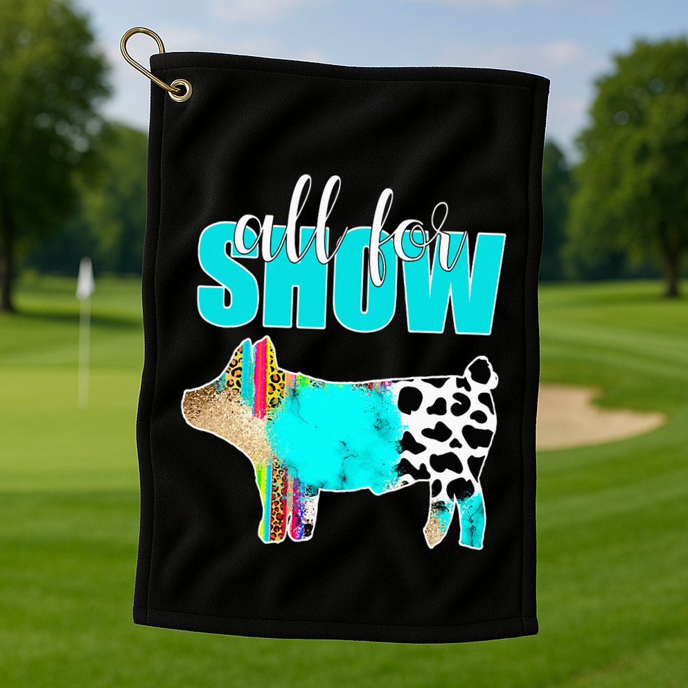 All For Show Livestock Pig Swine Cow Print Serape Turquoise Golf Towel