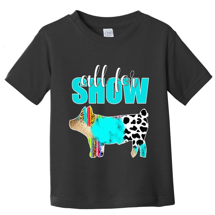 All For Show Livestock Pig Swine Cow Print Serape Turquoise Toddler T-Shirt