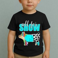 All For Show Livestock Pig Swine Cow Print Serape Turquoise Toddler T-Shirt