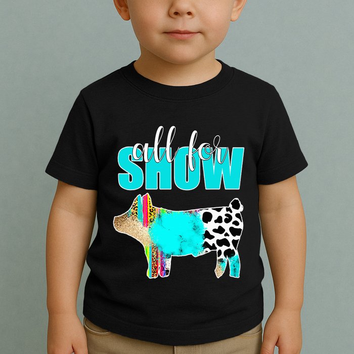 All For Show Livestock Pig Swine Cow Print Serape Turquoise Toddler T-Shirt