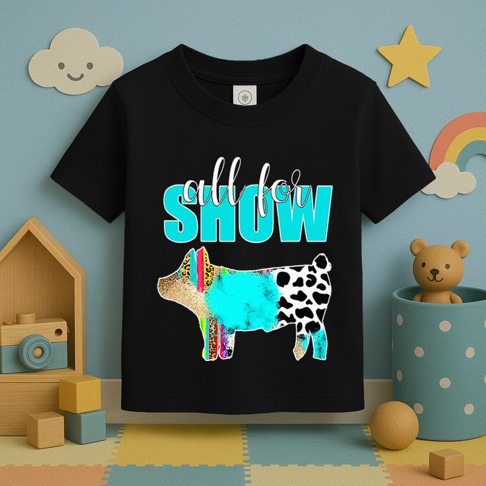 All For Show Livestock Pig Swine Cow Print Serape Turquoise Toddler T-Shirt