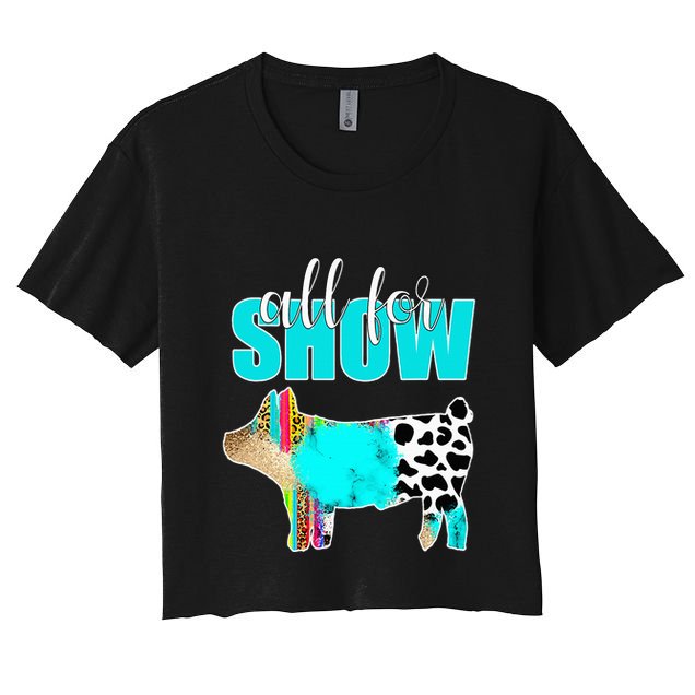 All For Show Livestock Pig Swine Cow Print Serape Turquoise Crop Top