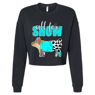 All For Show Livestock Pig Swine Cow Print Serape Turquoise Cropped Pullover Crew