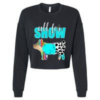 All For Show Livestock Pig Swine Cow Print Serape Turquoise Cropped Pullover Crew