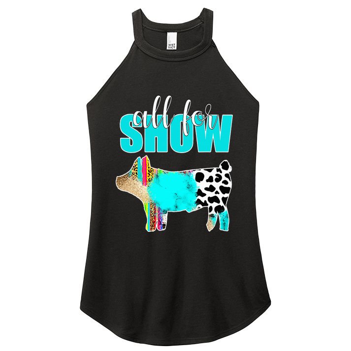 All For Show Livestock Pig Swine Cow Print Serape Turquoise Women's Perfect Tri Rocker Tank