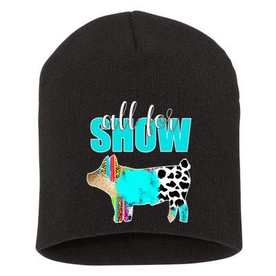 All For Show Livestock Pig Swine Cow Print Serape Turquoise Short Acrylic Beanie