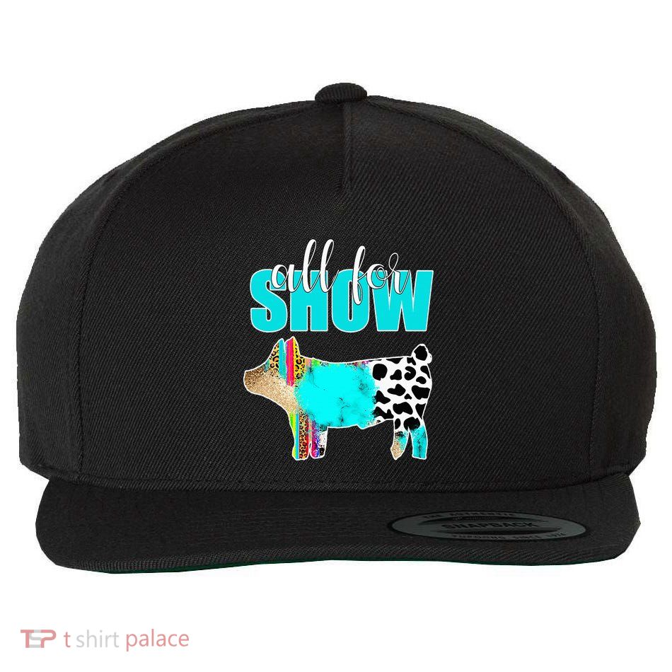 All For Show Livestock Pig Swine Cow Print Serape Turquoise Wool Snapback Cap