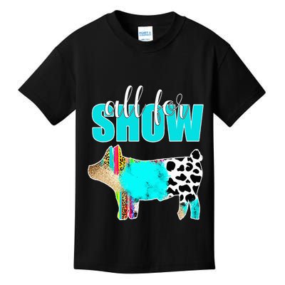 All For Show Livestock Pig Swine Cow Print Serape Turquoise Kids T-Shirt