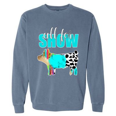 All For Show Livestock Pig Swine Cow Print Serape Turquoise Garment-Dyed Sweatshirt