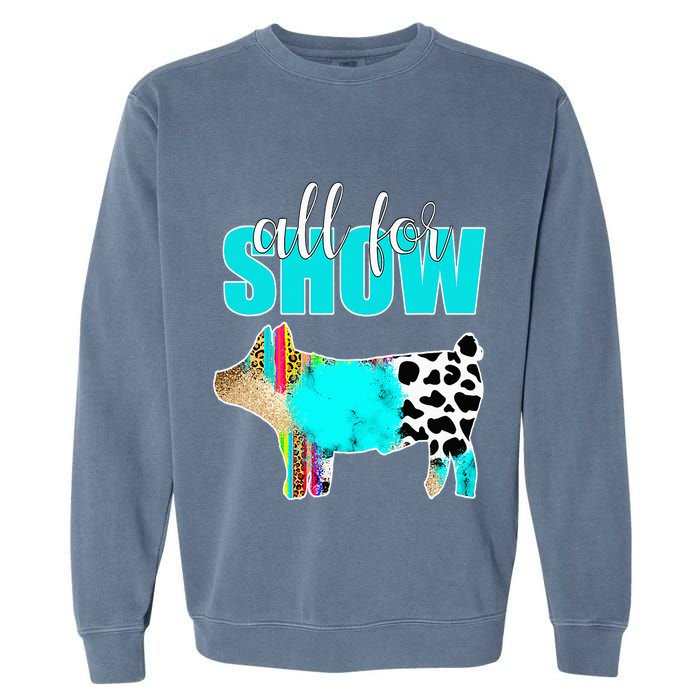 All For Show Livestock Pig Swine Cow Print Serape Turquoise Garment-Dyed Sweatshirt