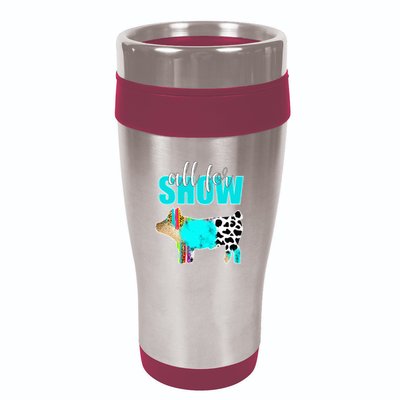 All For Show Livestock Pig Swine Cow Print Serape Turquoise 16oz Travel Tumbler