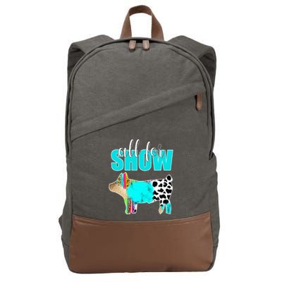 All For Show Livestock Pig Swine Cow Print Serape Turquoise Cotton Canvas Backpack