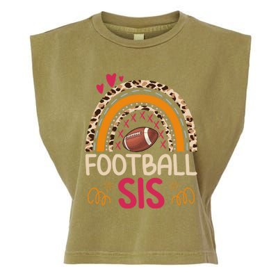 American Football Sis Family Matching Sister Leopard Rainbow Gift Garment-Dyed Women's Muscle Tee