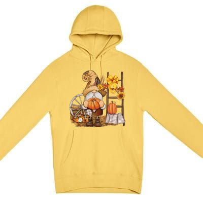 Autumn Fall Season Gnome Pumpkin Floral Premium Pullover Hoodie