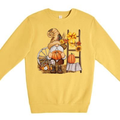 Autumn Fall Season Gnome Pumpkin Floral Premium Crewneck Sweatshirt