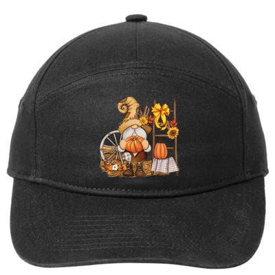 Autumn Fall Season Gnome Pumpkin Floral 7-Panel Snapback Hat