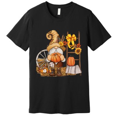 Autumn Fall Season Gnome Pumpkin Floral Premium T-Shirt