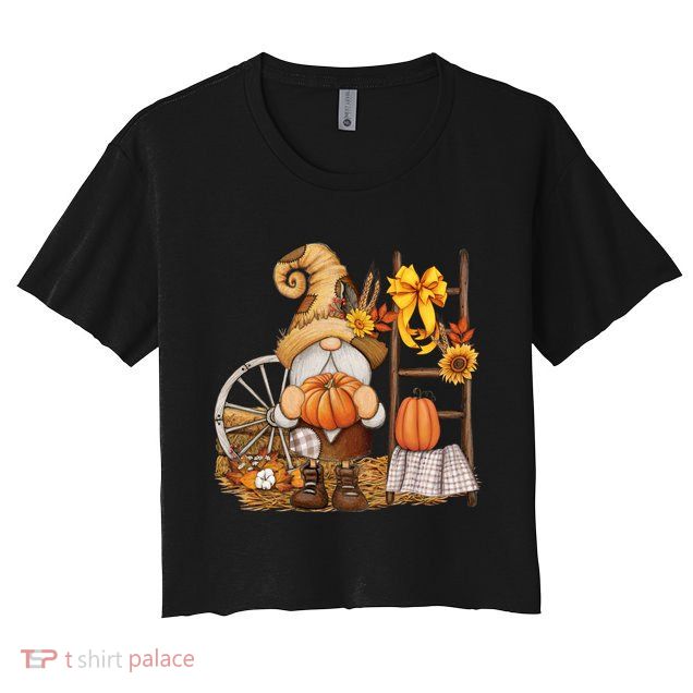 Autumn Fall Season Gnome Pumpkin Floral Crop Top