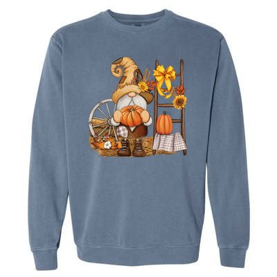 Autumn Fall Season Gnome Pumpkin Floral Garment-Dyed Sweatshirt