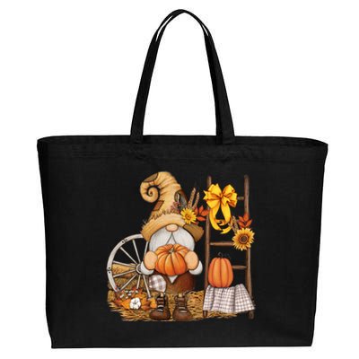 Autumn Fall Season Gnome Pumpkin Floral Cotton Canvas Jumbo Tote